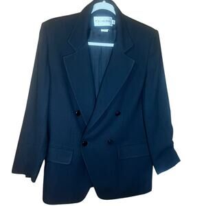 JH Collectibles 100% Wool Double Breasted Black Blazer Size 10 Petite